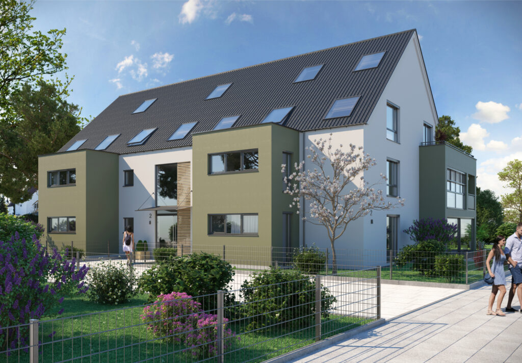 3D-Visualisierung eines Mehrfamilienhauses in Augsburg, Leitershofen.